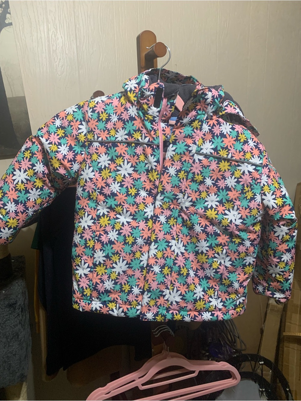 Pulse Girls' Floral Hooded Puffer snow Jacket - Pink, White, Green, Blue